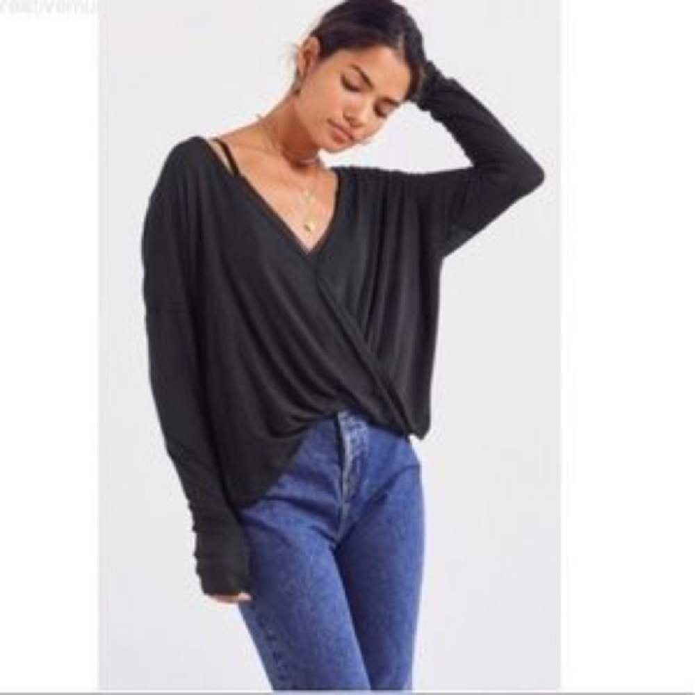 Silence and Noise Black Long-sleeve Wrap Top